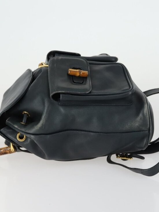 GUCCI Bamboo Backpack Leather Black Gold 003 2058 0016 Auth 156418 main image 14